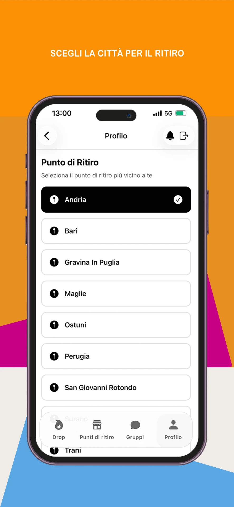 Scegli la città e il punto di ritiro