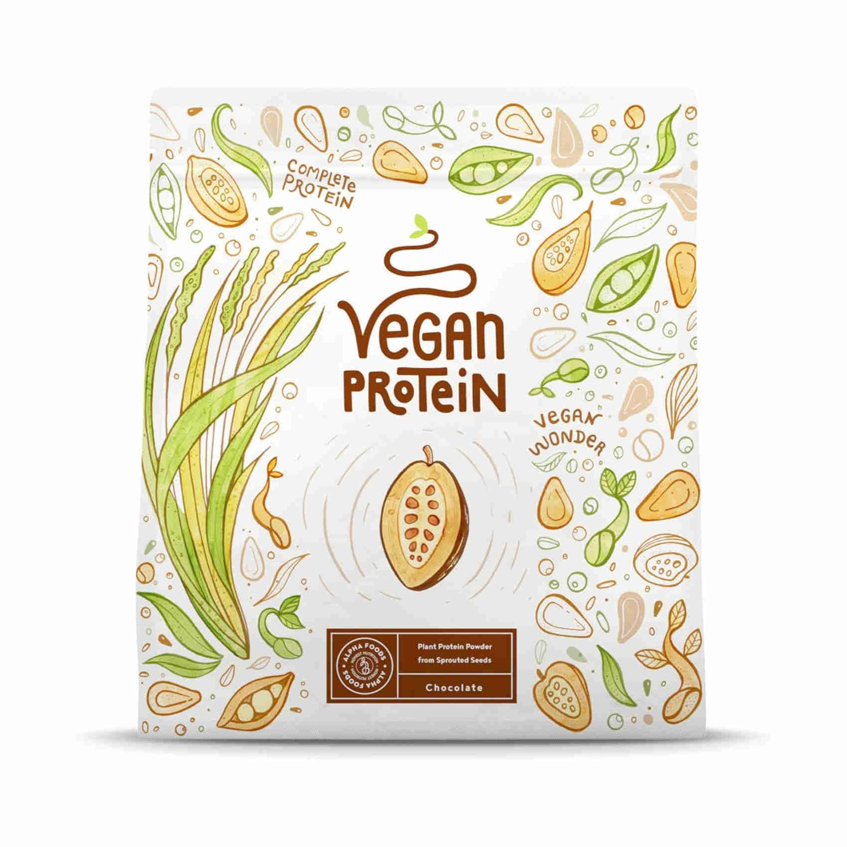 Proteine in Polvere Vegane | Gusto Cioccolato | 21g Proteine | Proteine Vegetali Isolate in Polvere di Pisello, Riso, Girasole e Soia | Massa Muscolare | 600g Vegan Protein Powder | Alpha Foods