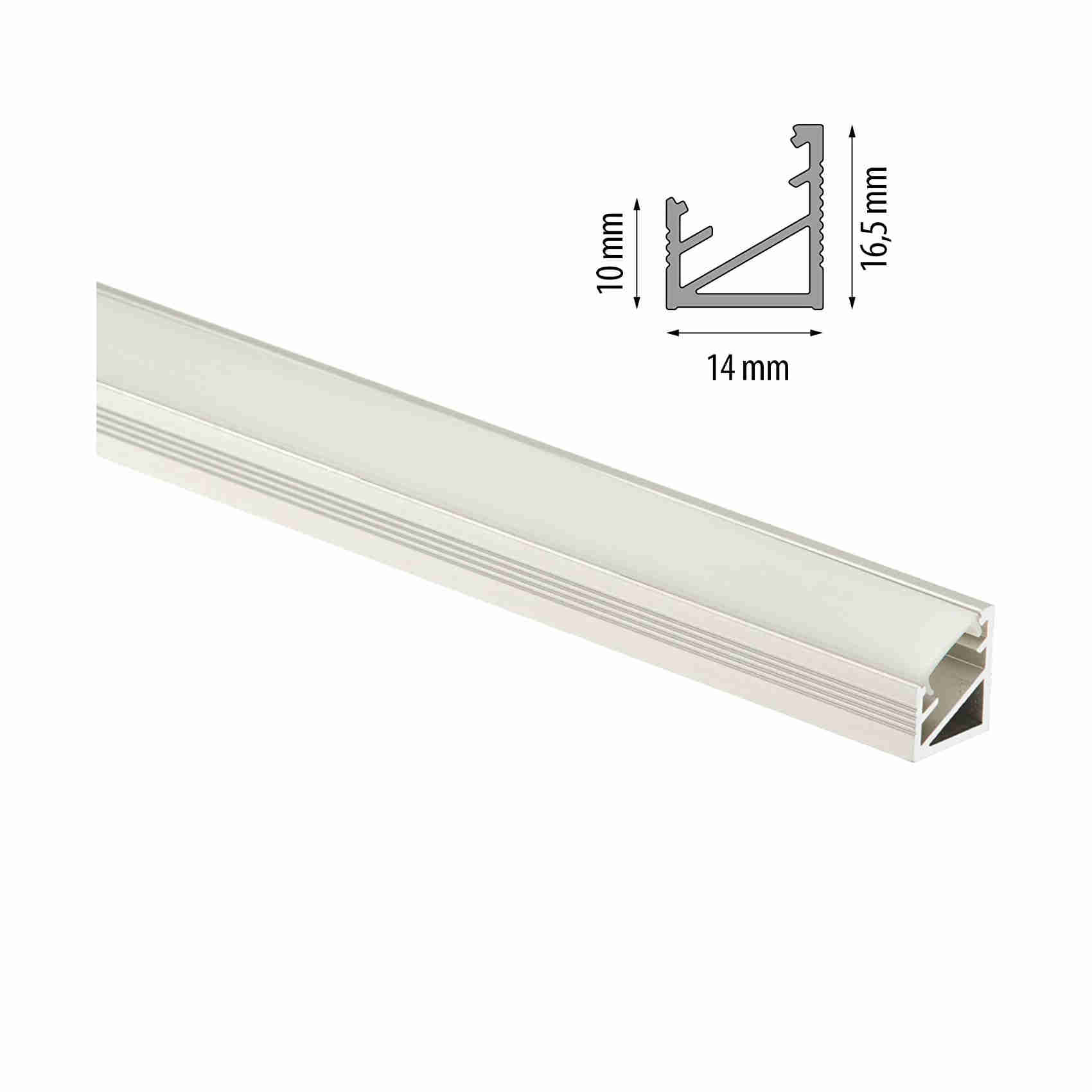 Cezar profilo angolare in alluminio anodizzato per strisce LED con  copertura in esecuzione, Argento, 1 Pezzi.