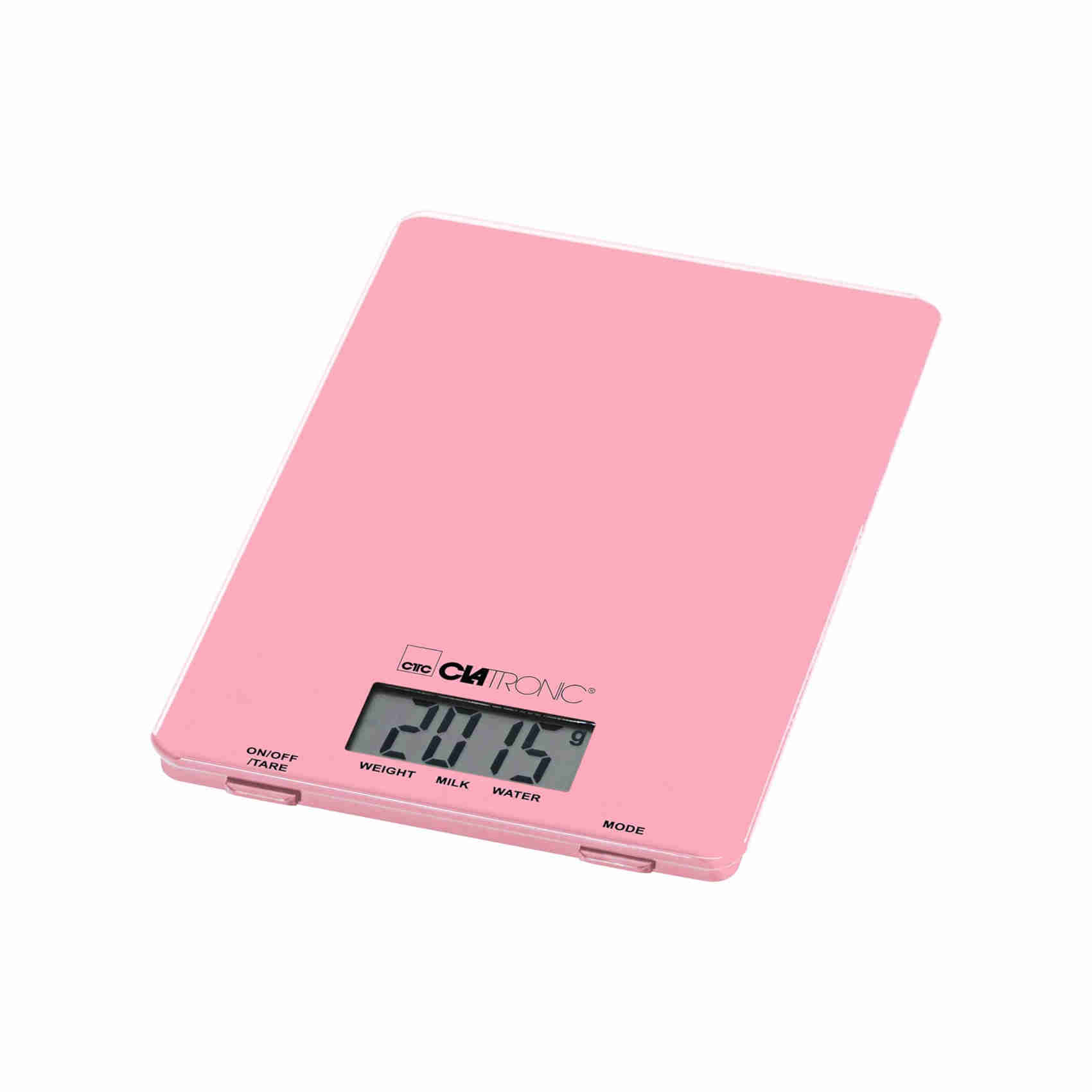 clatronic kw 3626 - bilancia da cucina fino a 5 kg, superficie extra piatta, funzione tara, display lcd, rosa, plastica, 220 x 150 x 16 mm bianco uomo