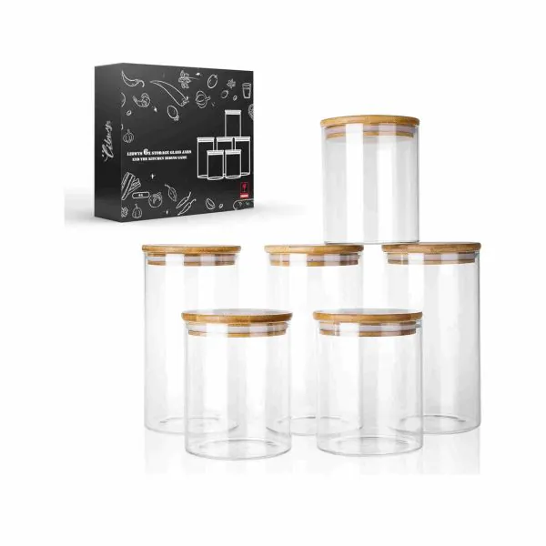 2 Barattoli Vetro Con Coperchio Bambù 1400 Ml - Ermetici Per Alimenti, Pasta, Caffè, Legumi - Foto 4