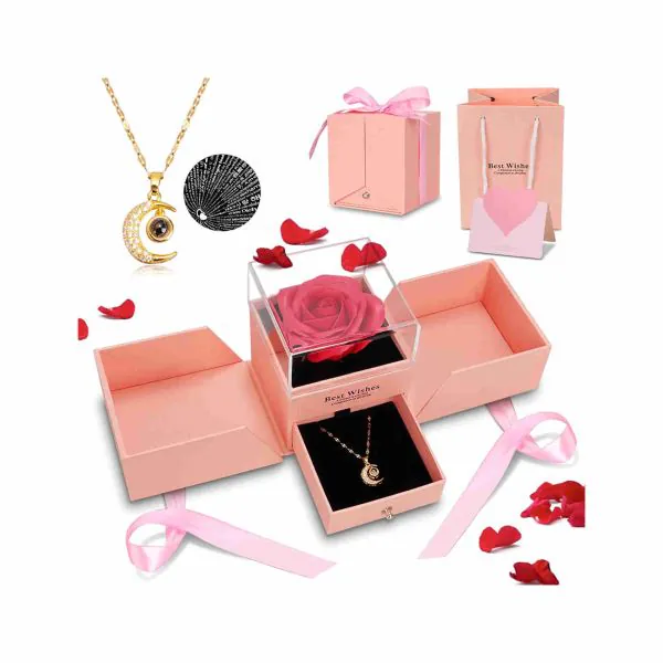 ShiQiao Spl Collana Rosa Rossa Per Donne - Ciondolo Fiore In Oro Rosa, Regalo Romantico Per Fidanzata O Moglie