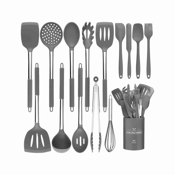 Set 34 Utensili Cucina In Silicone - Spatole E Accessori Con Manici Acciaio