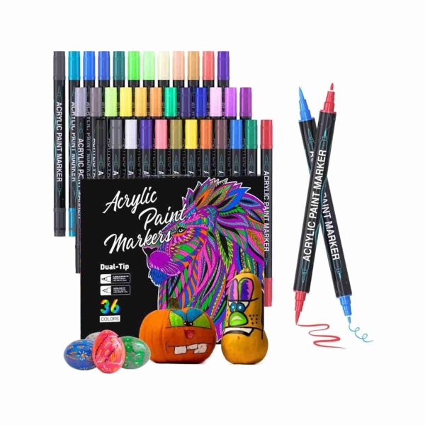 TANMIT - 60 Pennarelli Acrilici Doppia Punta, Per Legno, Pietra, Vetro, Fai Da Te