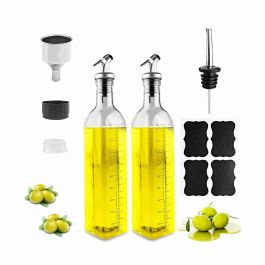 Oliere In Vetro 500ml - Set 2 Pezzi Con Beccucci Dosatori, Imbuto In Acciaio Ed Etichette, Per Olio E Aceto - Foto 5