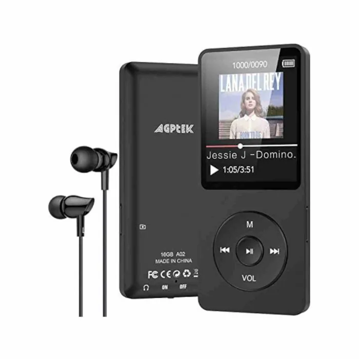 AGPTEK Lettore MP3 Batteria da 16 GB a lunga durata fino a 70 ore radio FM,  registrazione, design mini, ultraleggero 30 g, scheda TF fino a 128 GB -  nero