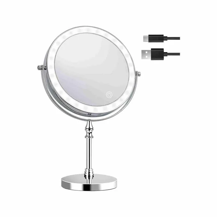 Amelar Specchio Trucco con Luci, Luci a 3 Colori Luminosità Regolabile  Ricaricabile Tramite USB, Specchio da Tavolo Ingrandimento 1X/10X Rotazione  a 360°, Ideale per Trucco