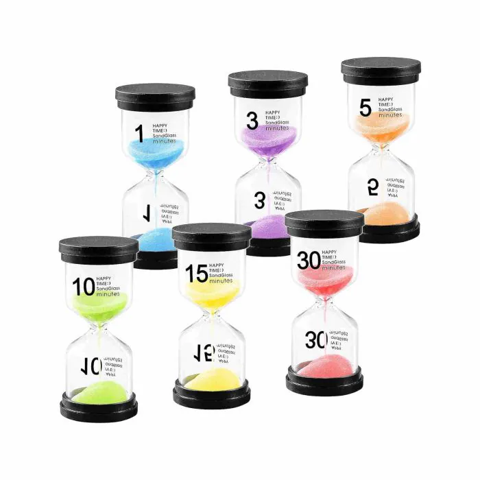 Amzeeniu 6 Pezzi Clessidra Set, Colorato Sandglass Sand Clock Timer per  Spazzolini da Cucina Orologi Decorazione Time Management 1 Min/3 Min/5 Min/10  Min/15 Min/30 Minuti