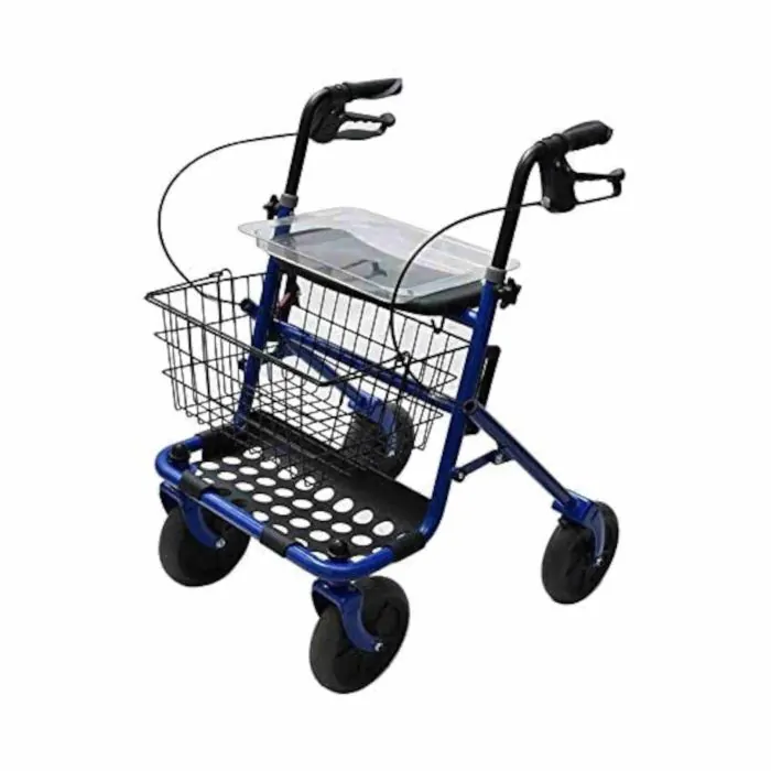 AnteaMED Rollator in Acciaio Pieghevole Blu Deambulatore per Anziani con 4  ruote, sedile e freni.