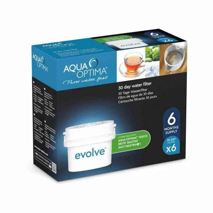 Aqua Optima Evolve confezione 6 mesi, 6 filtri per acqua x 30 giorni -  adatto *BRITA Maxtra (non *Maxtra+) - EVS602