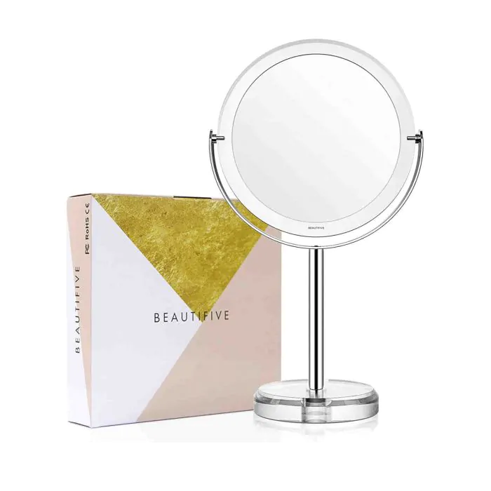 Specchio ingrandimento Top Home Solutions Doule appoggio cromato da tavolo rotondo girevole da barba specchio trucco specchio 