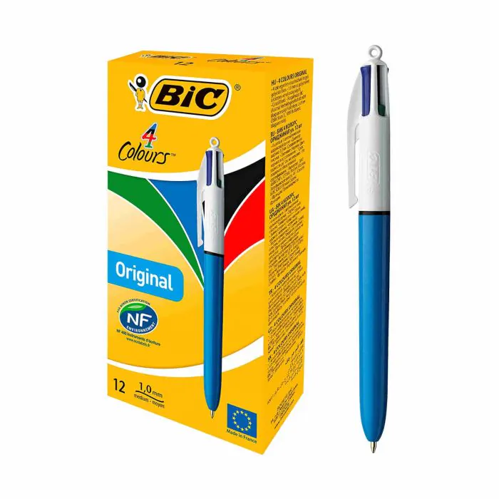 BIC 4Colori Original, Penne a Sfera a Scatto, Confezione 12 Penne Colorate,  Punta Media (1 mm).