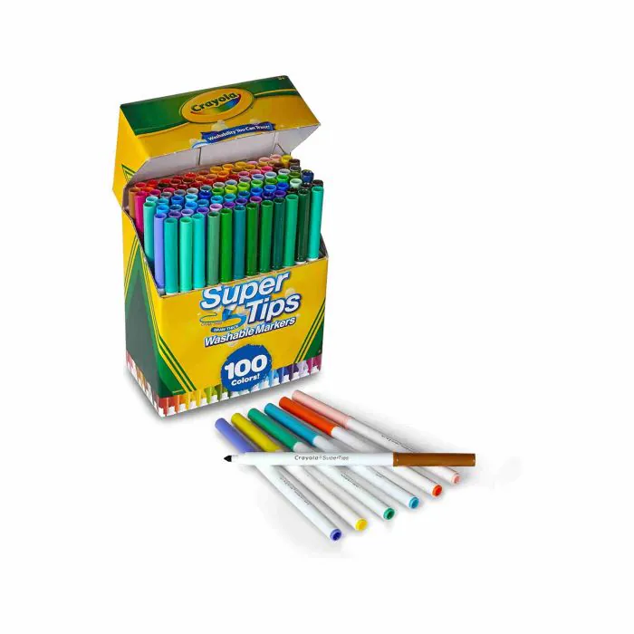 Crayola Super Tips, Pennarelli Lavabili a Punta Media, Confezione da 100  Pezzi in Colori Assortiti, Età Consigliata: da 3 Anni