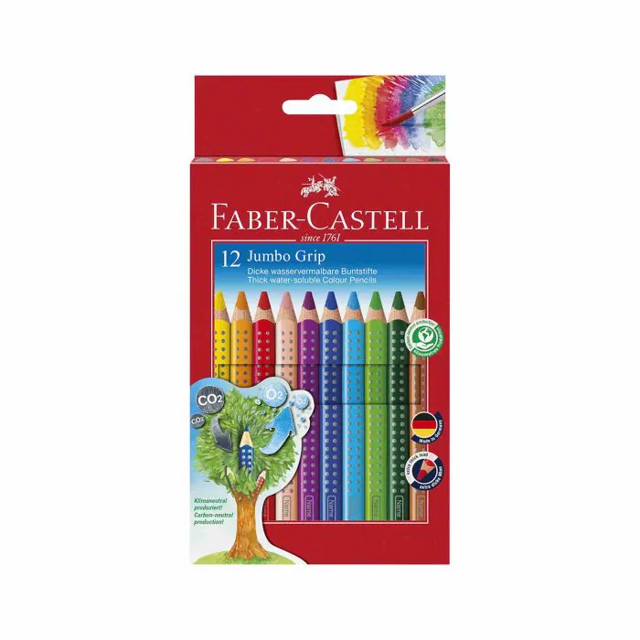 Faber-Castell 110912 - Matite colorate Jumbo GRIP, scatola in cartone da 12