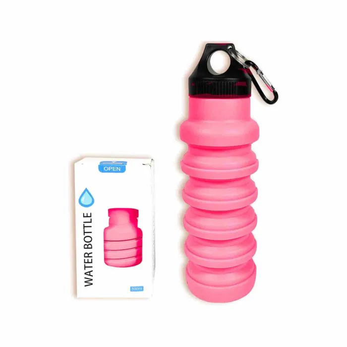 Kingmate Borraccia in silicone per acqua e bevande, senza BPA, a prova di  perdite, pieghevole, adatta per l'anidride carbonica, 500 ml, rosa con  coperchio sportivo