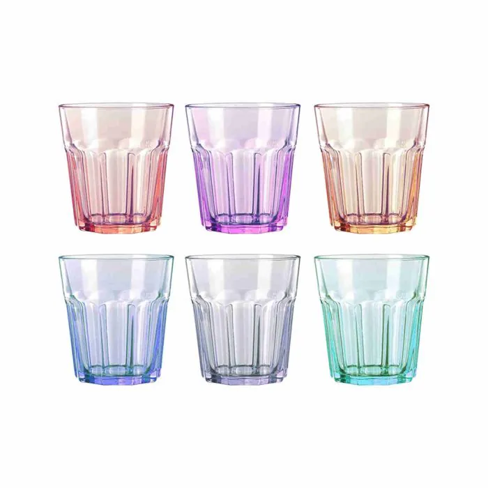 LAV - Set di 6 bicchieri in vetro in colori pastello, multicolore, alti,  305 ml, adatti per lavastoviglie