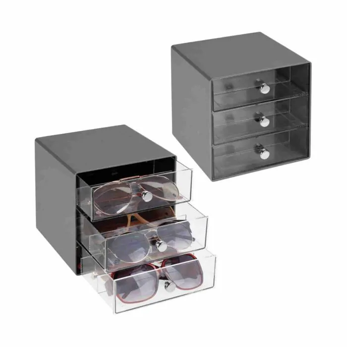 da sole o da lettura Scatole con cassetti per occhiali da vista trasparente Scatole porta occhiali in plastica mDesign Set da 2 Porta occhiali con 3 cassetti 