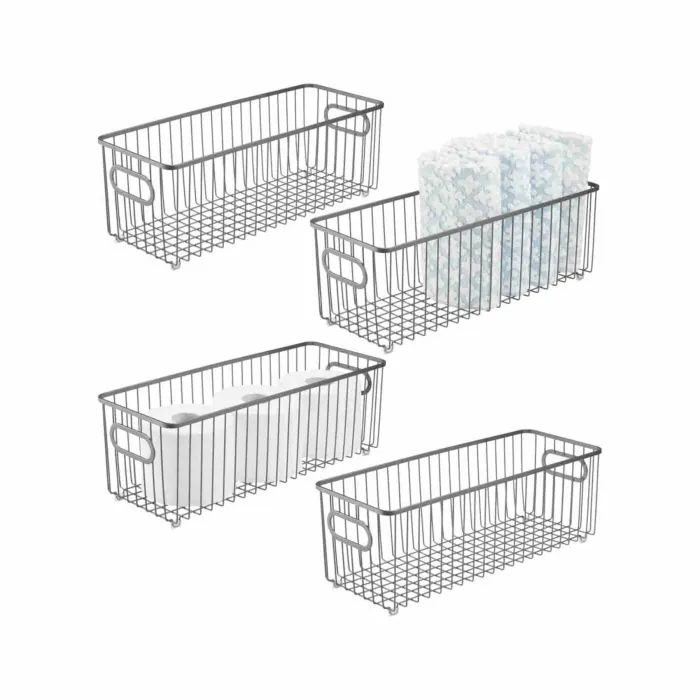 mDesign Set da 4 contenitori con maniglie integrate – Organizer da bagno in  filo metallico – Pratico cesto per cosmetici, accessori bagno e asciugamani  – grigio scuro