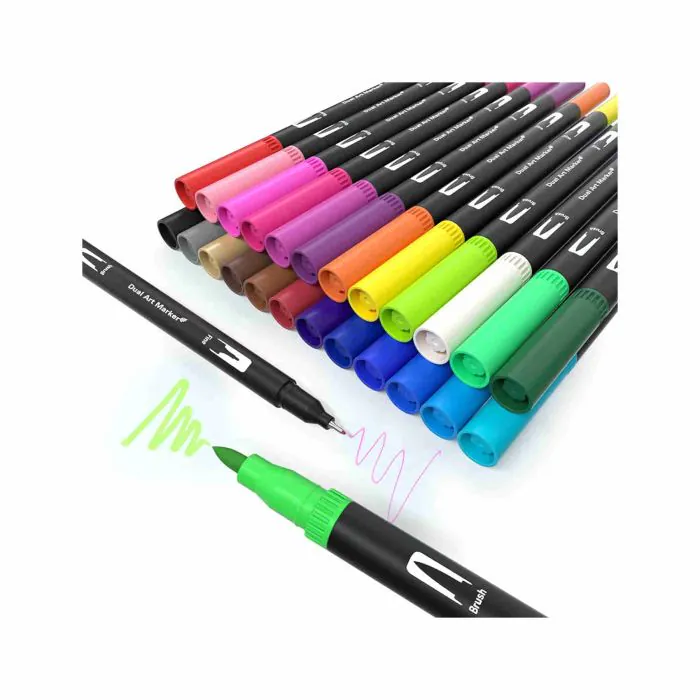 Brush Pen Lettering 24 Colori Pennarelli Punta Fine 0,4 mm e 1-2mm Punta B