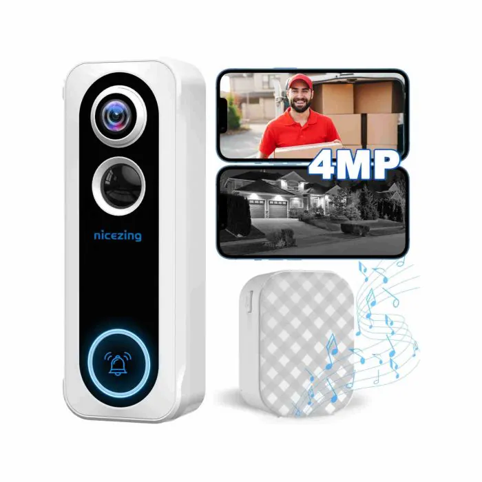 nicezing Campanello senza fili con telecamera compatibile con Alexa, 4 MP  esterno impermeabile videocitofono senza fili con campanello, messaggio  vocale, cambio di voce, rilevamento di movimento AI
