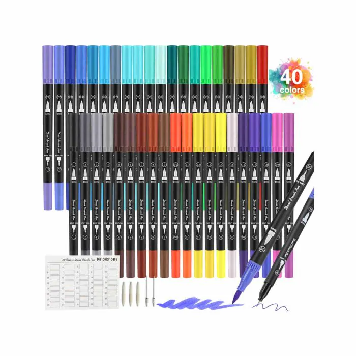 Pennarelli Doppia Punta Brush Pen, 40 Colori Punta Fine Pen 0,4 mm e 1-4mm  Punta Brush, per Bambini e Adulti Calligrafia, Pittura, Colorazione,  Disegnare a Scuola