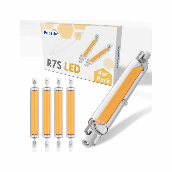 Puosike Lampadina R7S LED 118mm Dimmerabile, 15W Lampadine LED R7S 118mm, LED  R7S lampadine sostituisce la lampadina alogena 120W (4Pcs, Warm White)