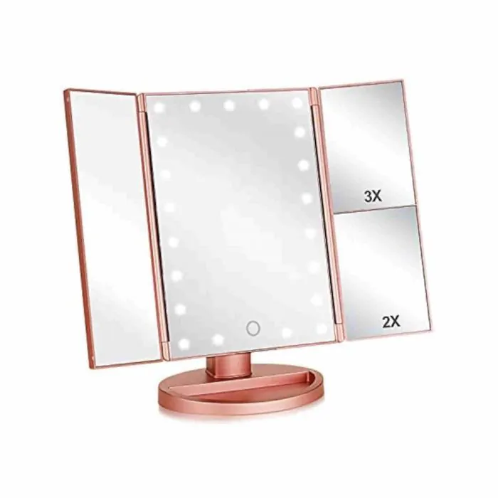 Herbst Specchio a 3 vie con illuminazione a LED Trifold Specchio regolabile a 360 gradi con staffe per il taglio dei capelli fai da te per il trucco per casa e in viaggio 