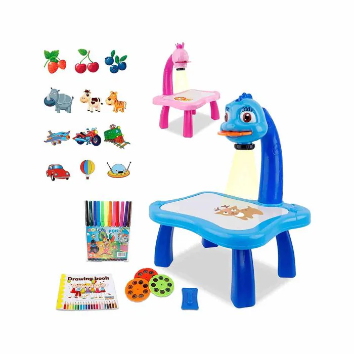 Tlater Tavola da disegno per bambini, tavolo da disegno con Smart Projector  con intrattenimento, musica trace e proiettore giocattolo per bambini,  disegno (blu 02)