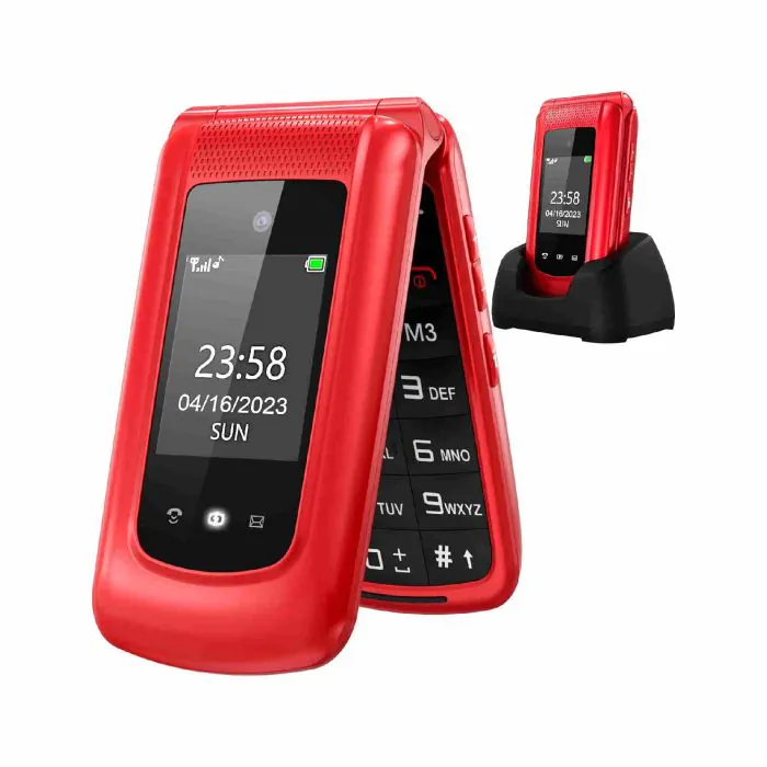 uleway GSM Telefono Cellulare per Anziani,Tasti Grandi,Volume alto,Funzione  SOS,Pantalla 2.4,Base di ricarica e fotocamera(Rosso)(con 1 * batteria  1000mAh)