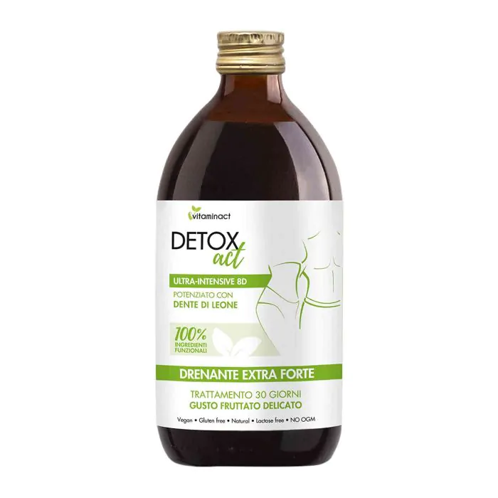 Vitaminact Detox Act Drenante Forte Dimagrante Donna Uomo, Gusto Fruttato e  delicato, 500Ml.