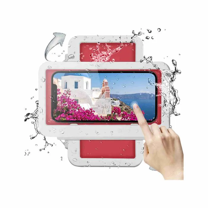 WHC Porta telefono doccia, custodia per telefono montata a parete, touch  screen da bagno impermeabile portacellulare girevole a 360 °, alta  sensibilità HD per telefoni sotto i 7 pollici