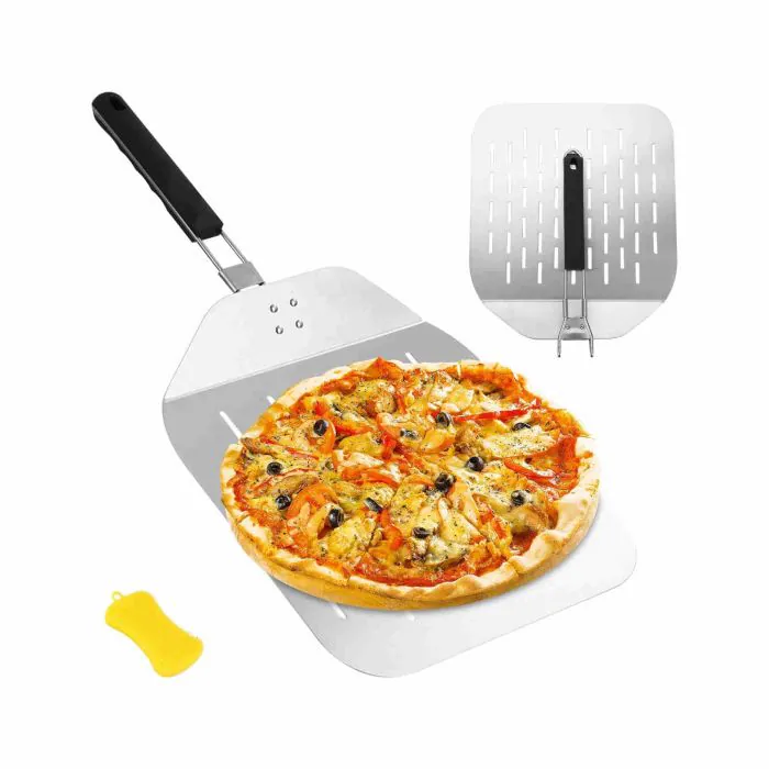 Zawaer Pala per Pizza Corta Forata, Professionale Acciaio Inossidabile,  Supporto di una Grande Superficie, con Manico Pieghevole per Forno e  Barbecue per Cuocere Pane, più Stabile