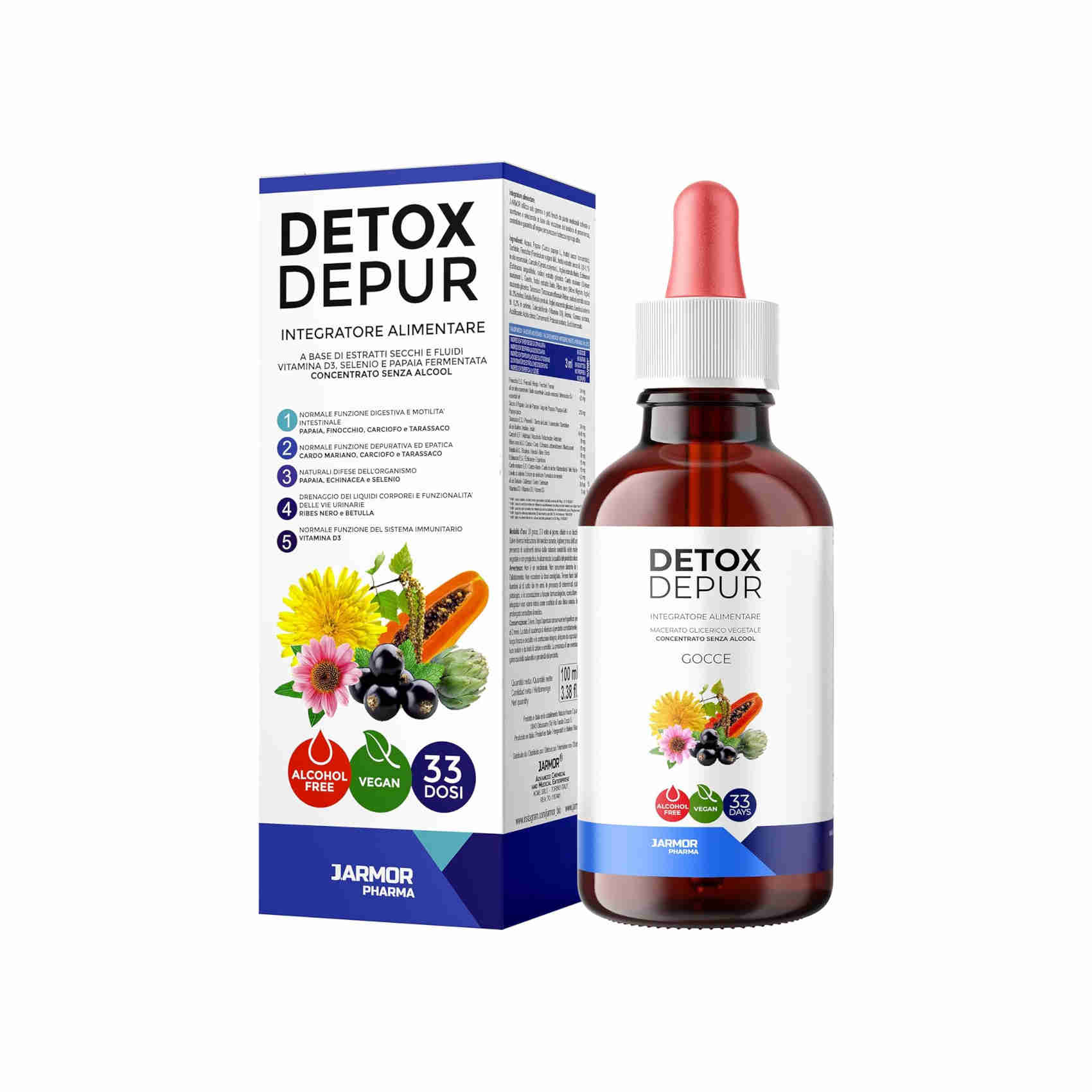 Detox Depurativo Fegato E Intestino In Gocce 100 ml | Depura Fegato | Diuretico Drenante Forte | Pancia Piatta | Fegato Grasso | Cardo Mariano Tarassaco e Carciofo Ribes Nero | Integratore J.Armor-image