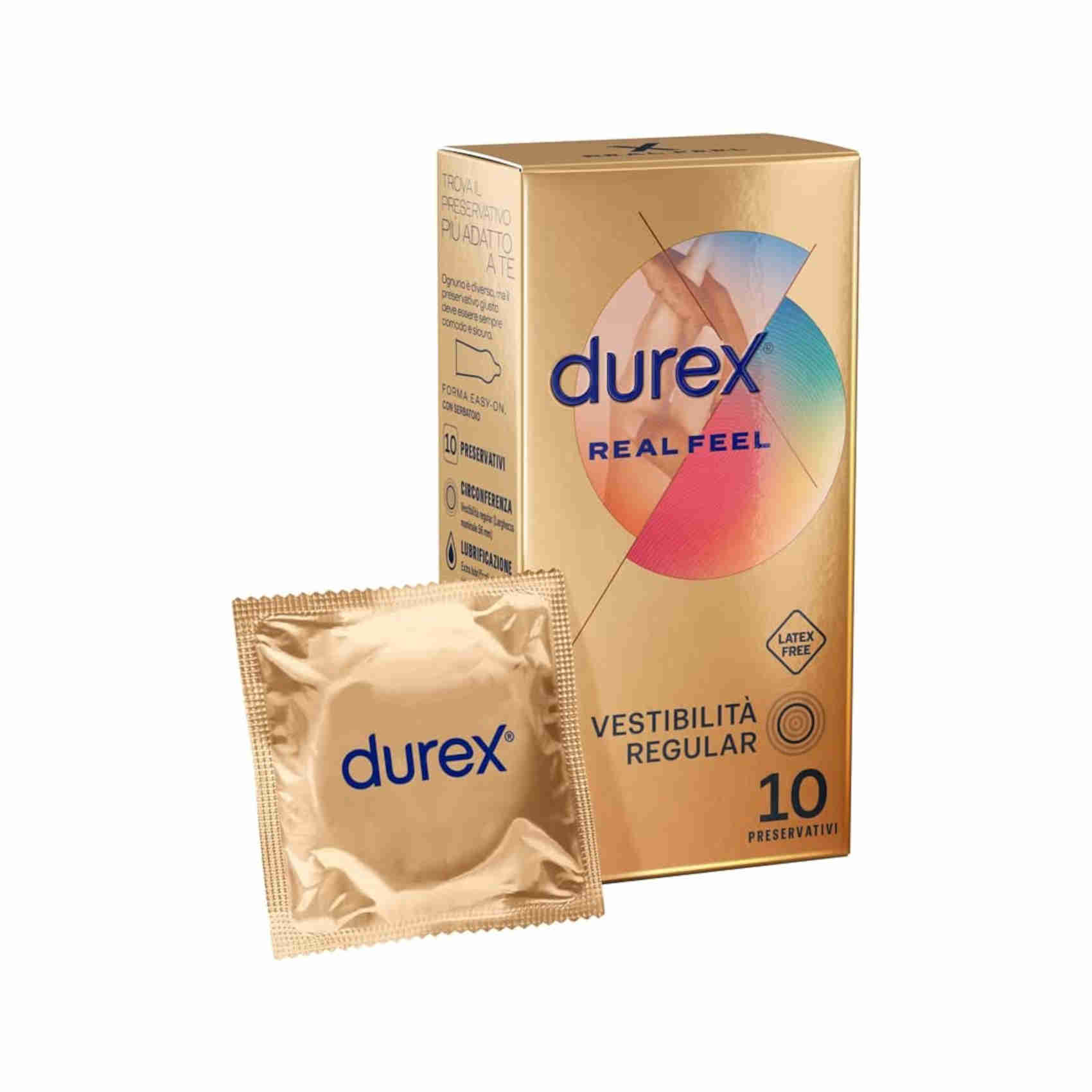 Durex Real Feel, Preservativi Senza Lattice, Vestibilità Regular, 10 Profilattici