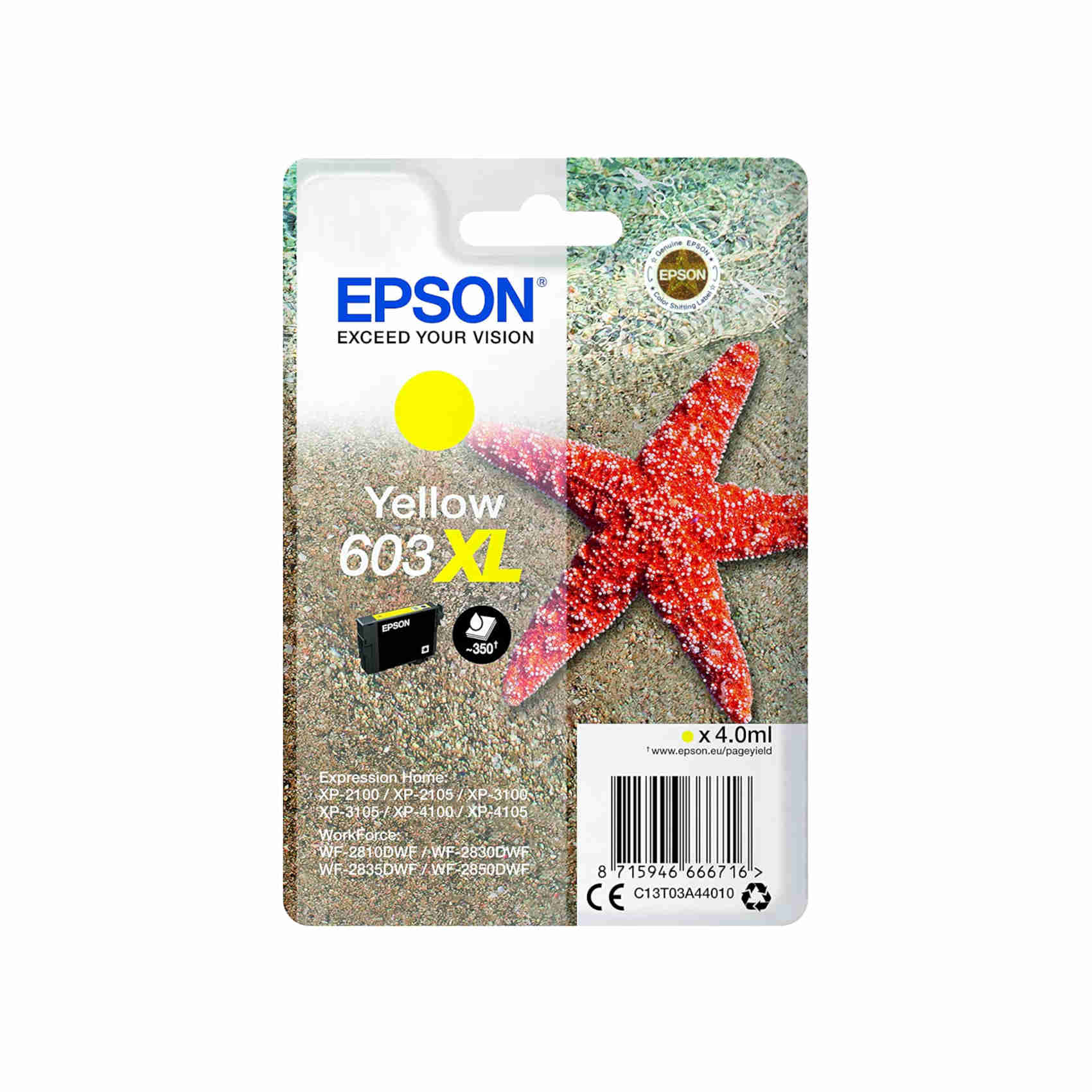 Epson Serie 603XL Stella Marina - Cartucce Originali Per Stampante Getto D'inchiostro, Single Pack 1 Colore (Giallo) Formato Xl, Stampe Casa/Ufficio Fino 350 Pagine, Confezione Retail-image
