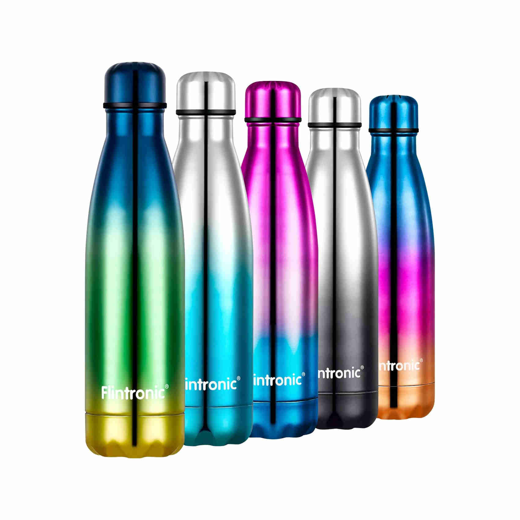rdnstreetmarket flintronic bottiglia acqua in acciaio inox, 500ml portatile borraccia, senza bpa, borraccia termica acciaio inox, bottiglia d'acqua con spazzola bianco uomo