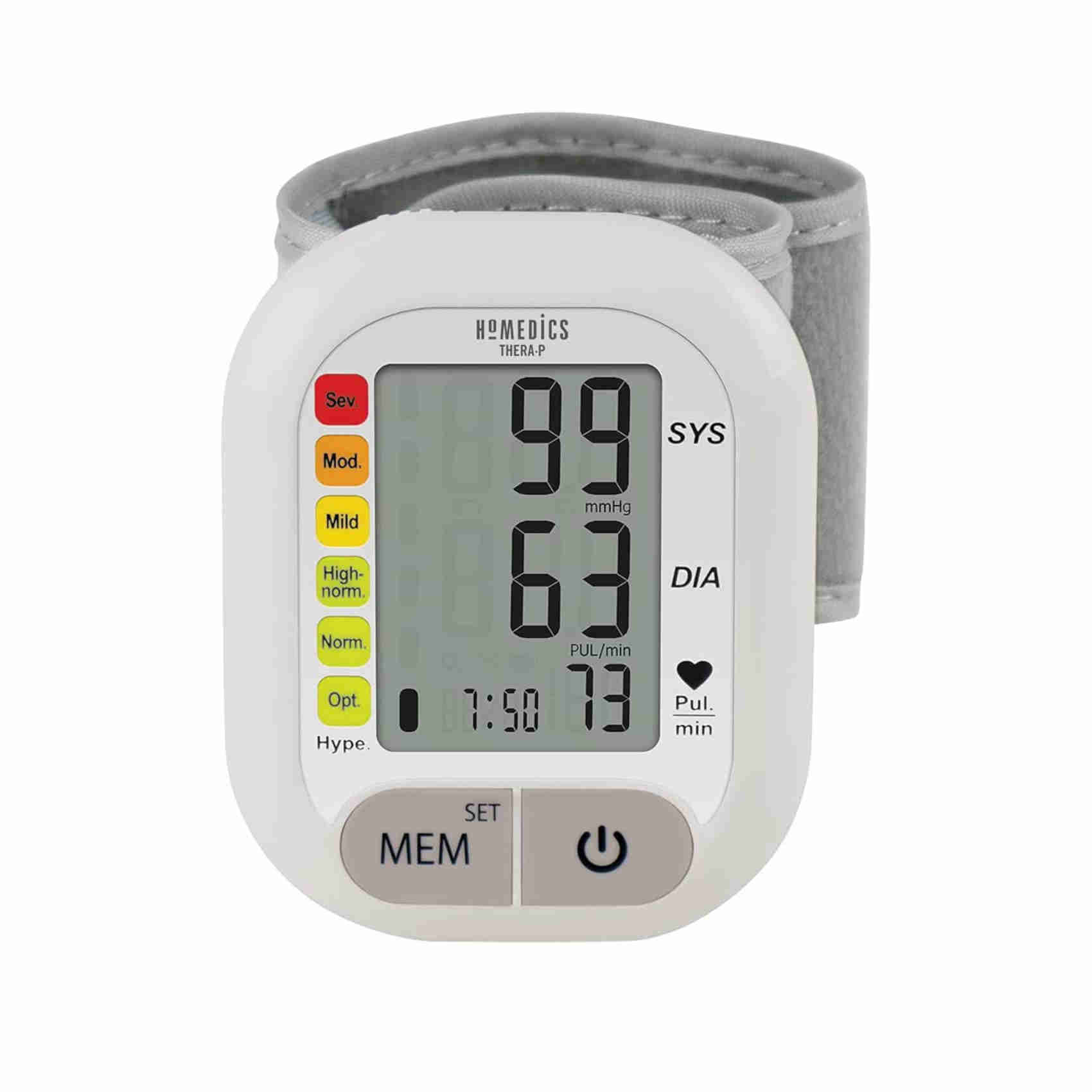 homedics therap sfigmomanometro da polso, misuratore di pressione automatico, rileva il battito cardiaco irregolare, rilevamento dell'aritmia, pr bianco uomo