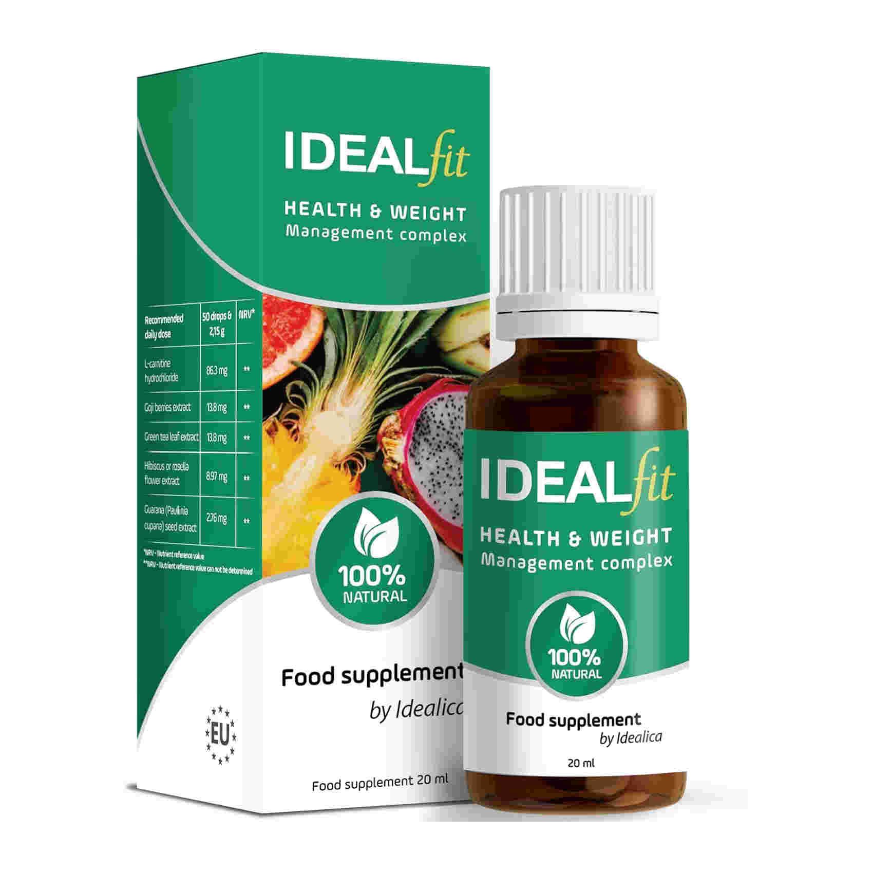 IDEALFIT di Idealica 100% Naturale gocce per perdere peso | Controllo del peso e la soppressione dell'appetito | L-carnitine | Bacche di goji | 20ml