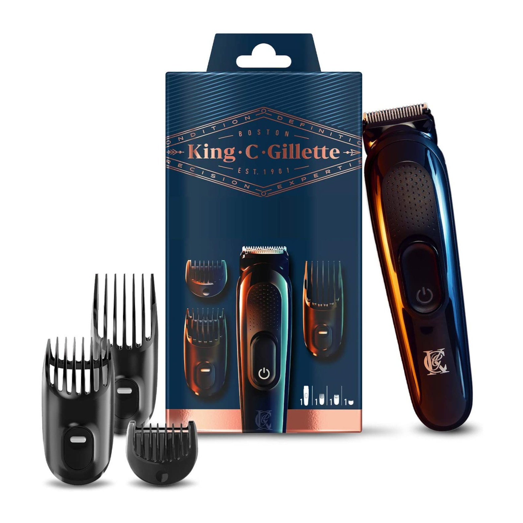 King C. Gillette Kit REGOLABARBA UOMO, 1 Testina, 3 Pettini Regolatori, 1 Spazzolina, 1 Caricatore, RASOIO BARBA ELETTRICO, Idea Regalo Uomo Kit professionale-image
