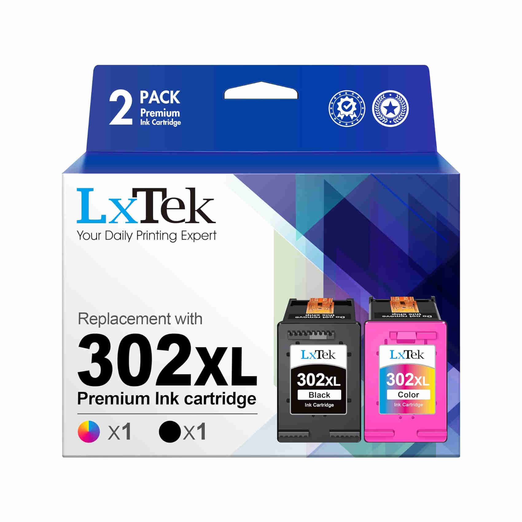 LxTek 302 XL Rigenerate per HP 302 302XL Cartucce d'inchiostro Sostituzione per HP Officejet 3830 3834 4650 4651 per DeskJet 1110 2130 2134 3630 3632 per Envy 4520 4521 4522 (Nero Tricromia, 2-Pack)