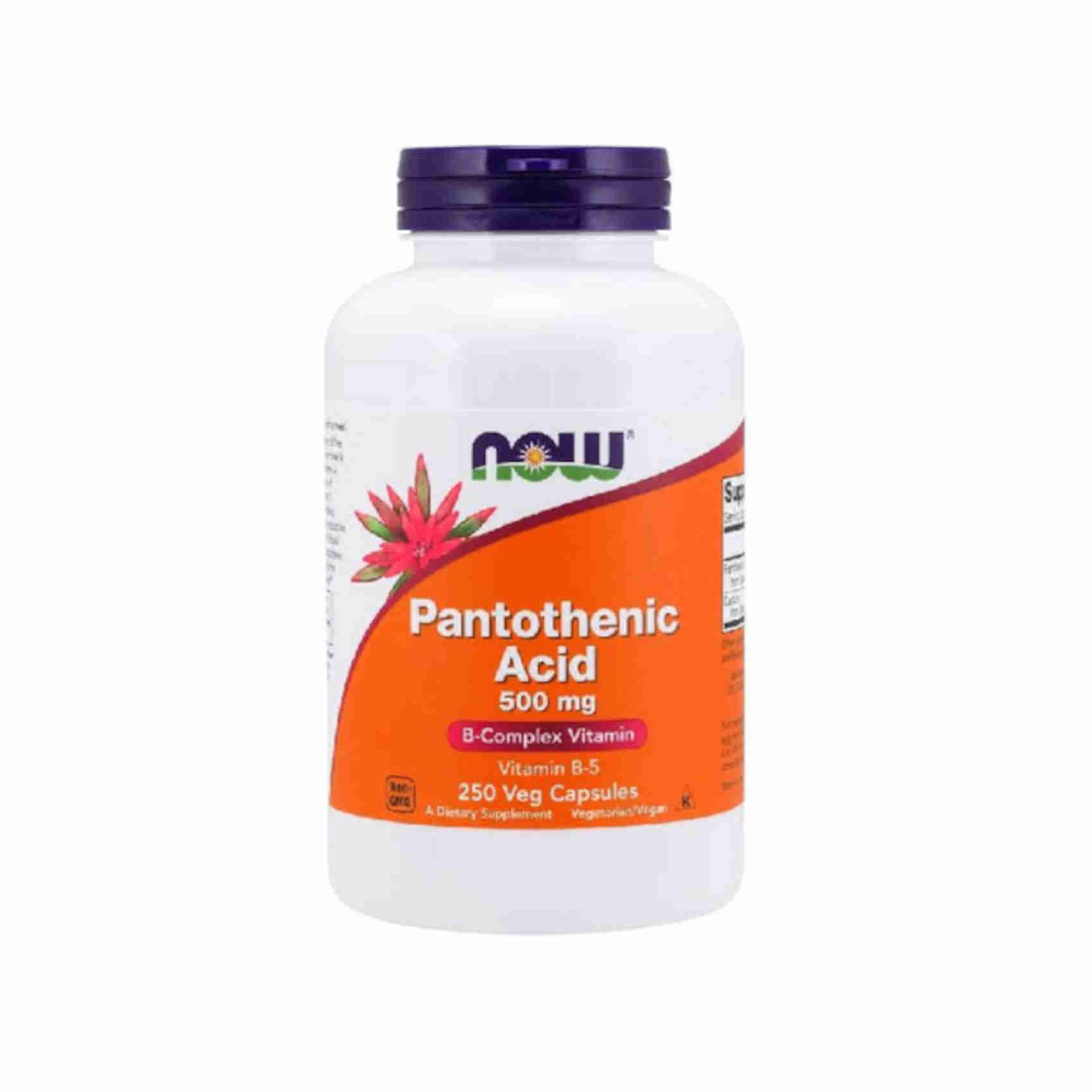 Now Foods, Pantothenic Acid (Acido Pantotenico), 500Mg, 250 Capsule Vegan, Testato In Laboratorio, Vitamina B5, Dose Elevata, Senza Glutine, Senza Soia, Vegetariano
