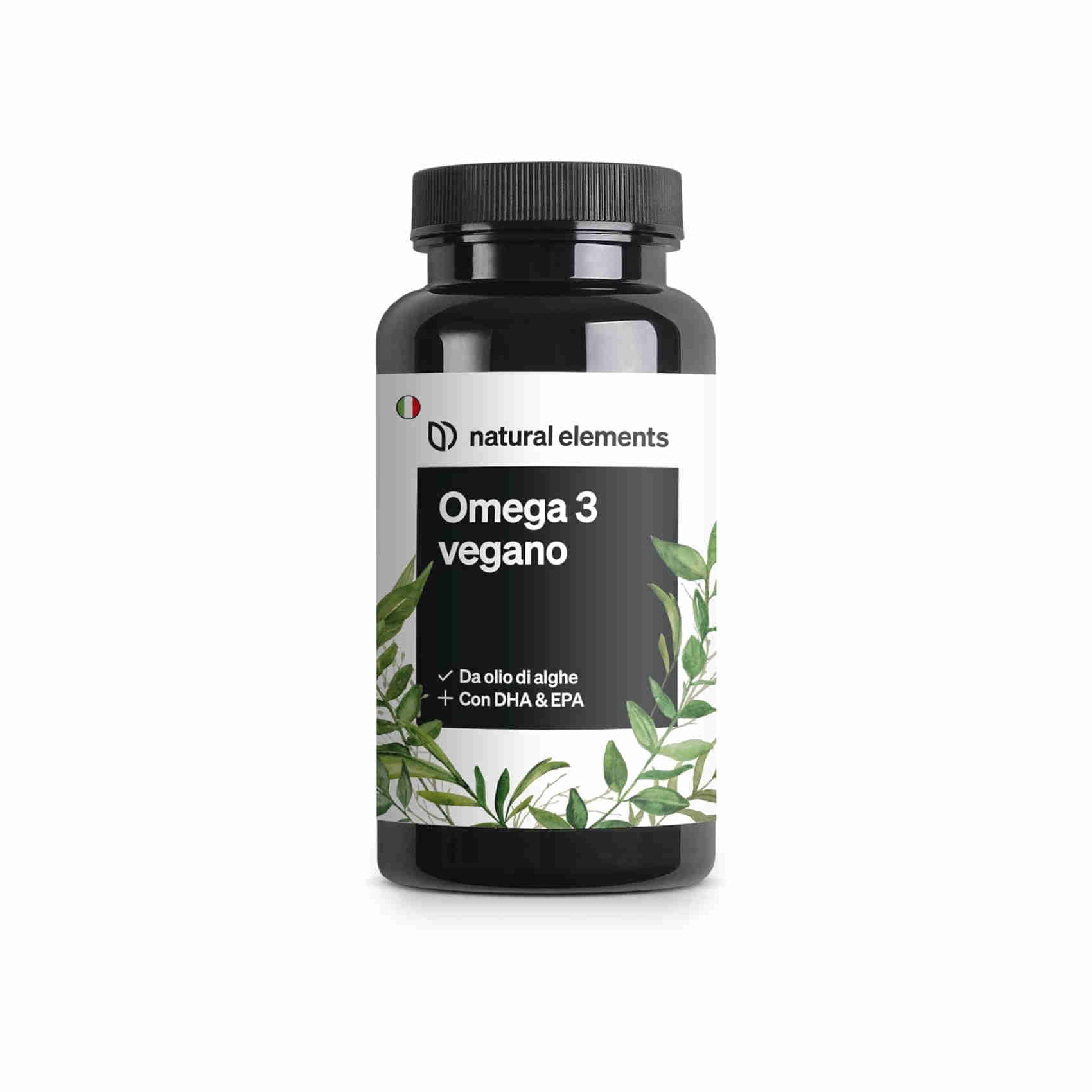 Omega 3 Vegan ad alta efficienza – 1444mg Olio di Alghe – Ad alto dosaggio con EPA & DHA di alta qualità – 90 Capsule – natural elements