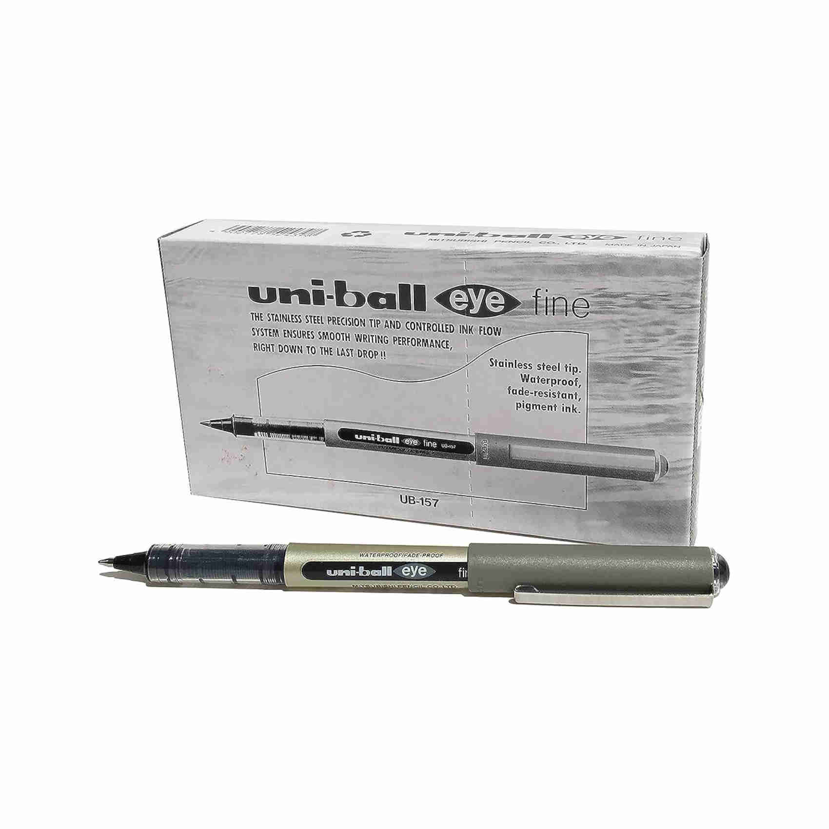 rdnstreetmarket penna rollerball ub-157 eye fine, inchiostro nero uni-ball super ink, pennino da 0,7 mm, scatola da 12 pezzi bianco uomo