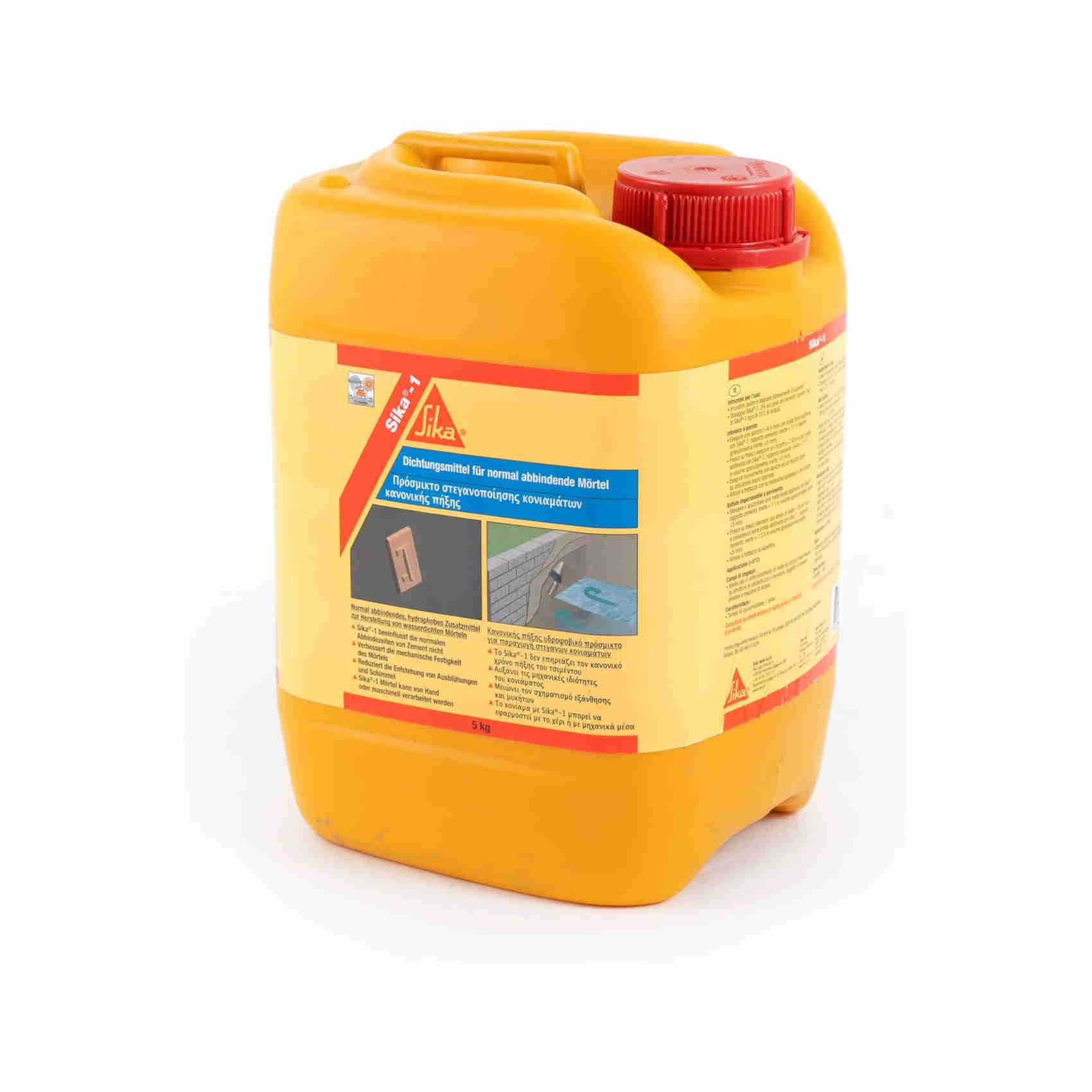 Sika - Sika-1, Giallo - Additivo Impermeabilizzante Per Malte E Betoncini Cementizi - Liquido Pronto All'uso - Facile Dispersione - Bidoncini Da 5Kg-image