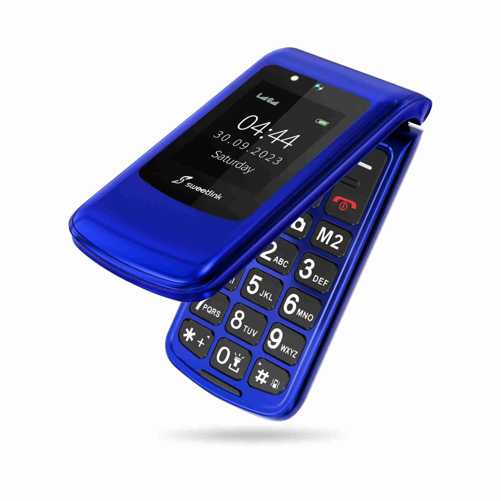 SweetLink GSM Telefono Cellulare per Anziani, Flip Cellulari Anziani con Tasti Grandi, Telefoni Anziani Contatti con Immagini, Volume Alto, Funzione SOS, 2.4"+1.77" Doppia Display, Blu