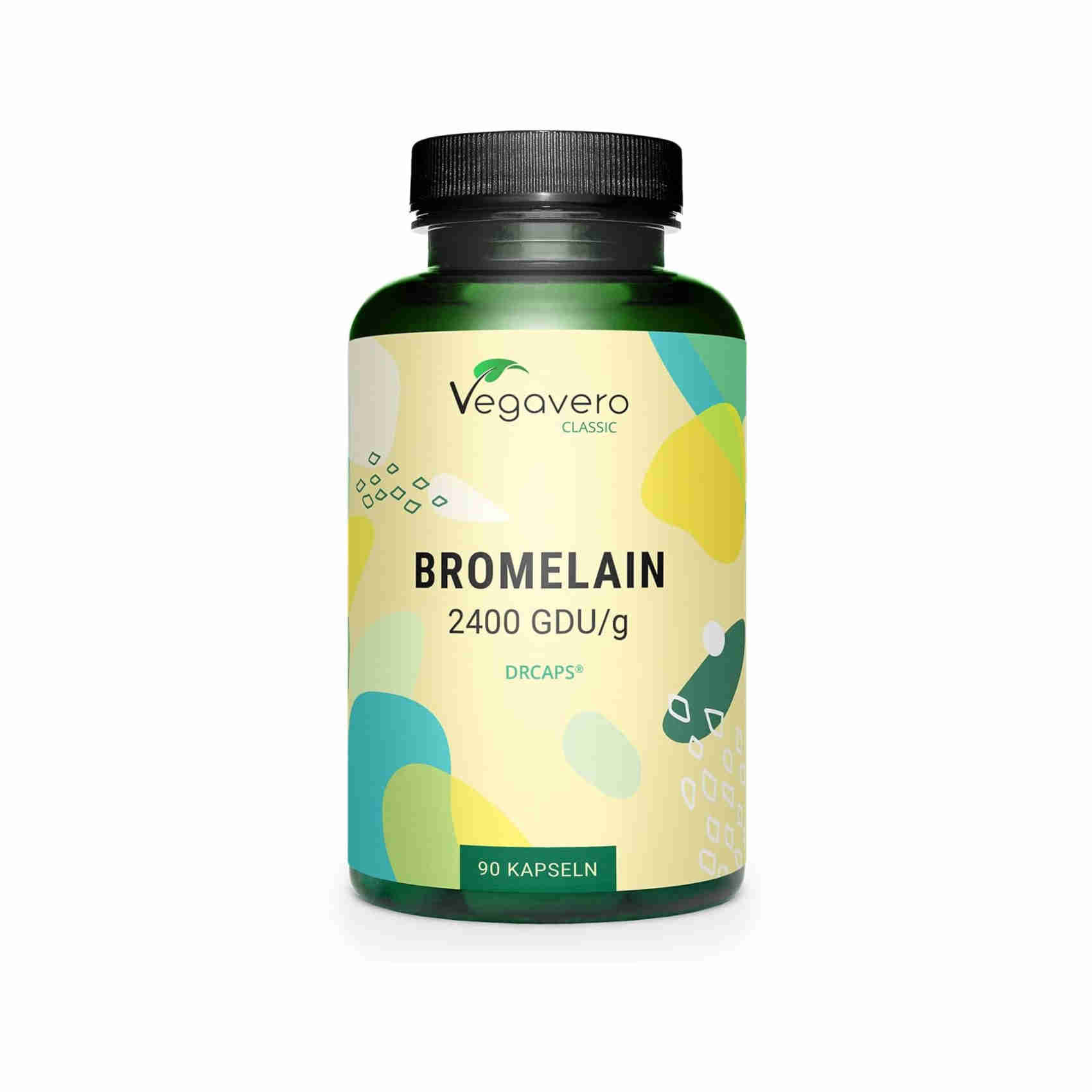 BROMELINA Forte Vegavero® | (4800 F.I.P./gr) 650 mg | con Drcaps®: Capsule Gastroresistenti | Enzima digestivo dell’Ananas | Integratore Diuretico Drenante | 3 Mesi di Fornitura | Vegan-image