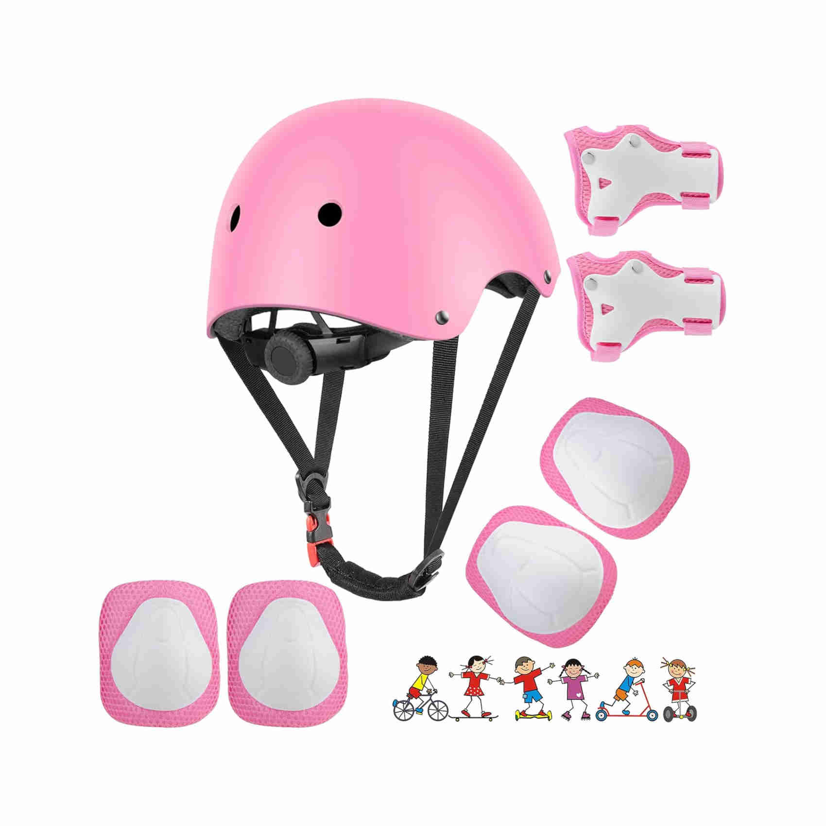 rdnstreetmarket wayin casco bici protezioni set per bambini regolabile gomitiere polso ginocchiere per skateboard pattini in linea bicicletta protezione bambina (rosa bianco uomo